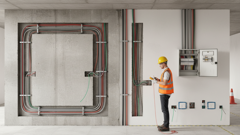 مراحل برق کشی ساختمان از طراحی نقشه تا تست نهایی سیستم برق
