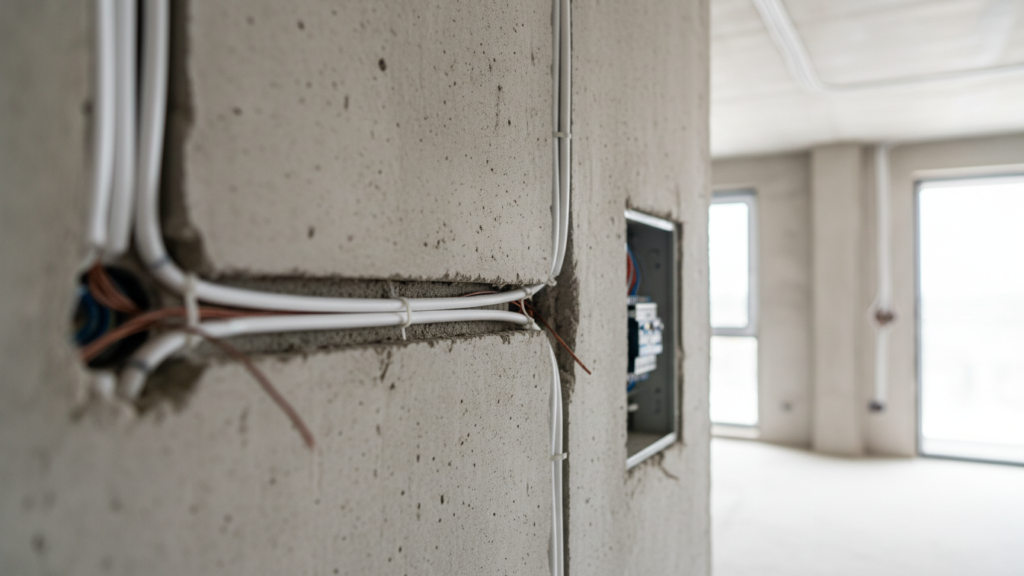 اجرای برق‌کشی توکار ساختمان با سیم‌کشی داخل دیوار و سقف
